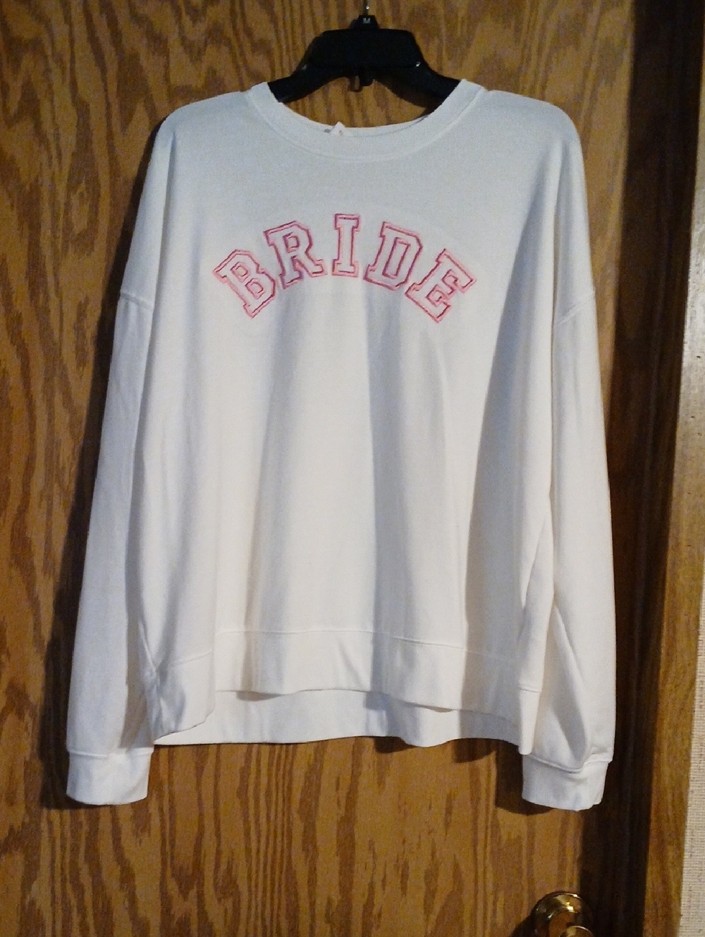 BRIDE White Pullover Sweatshirt with Pink Lettering